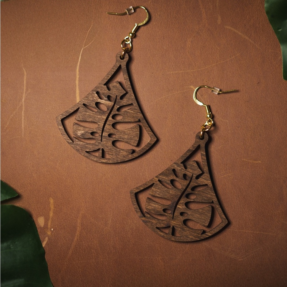 Monstera Wooden Earrings